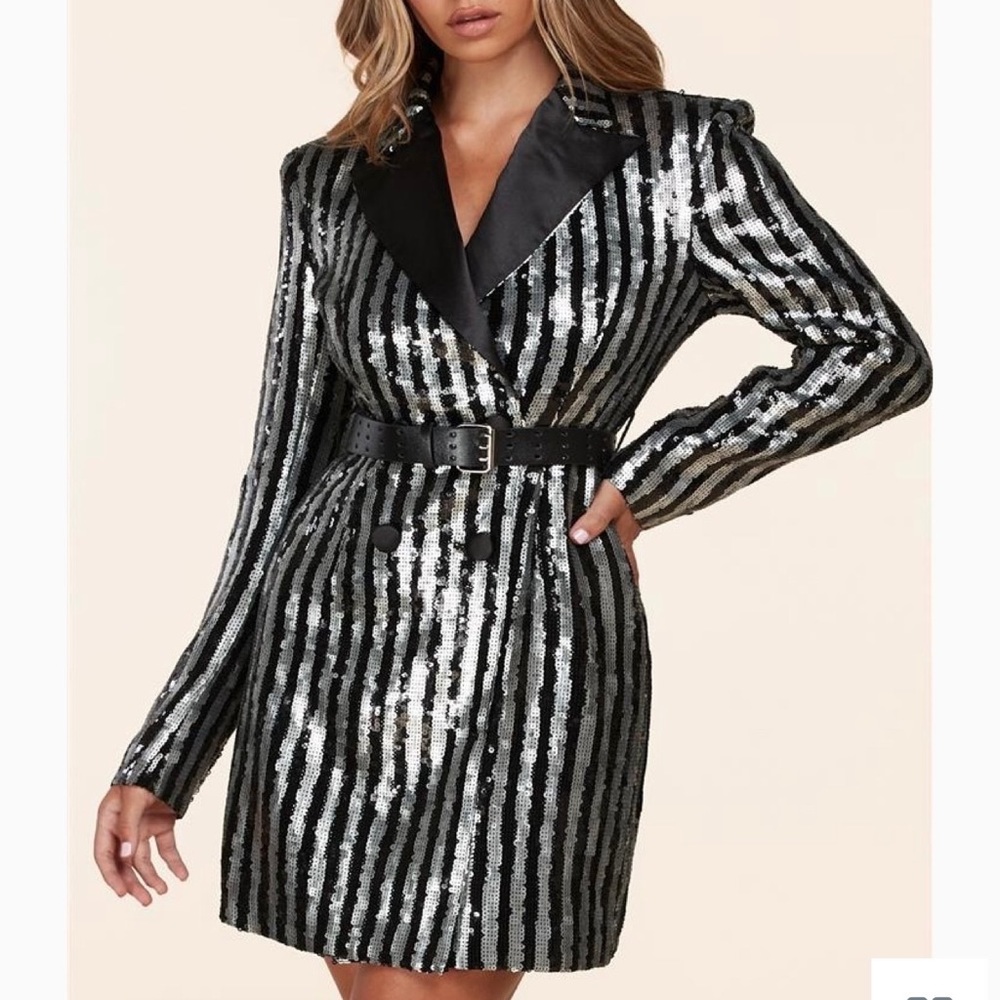 L’ATISTE - Black + Silver Sequence Blazer Dress